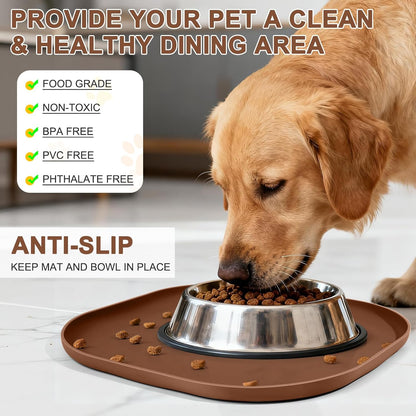 SMILOOL Waterproof Silicone Pet Food Mat with Raised Edge for Dog & Cat | 19" x 12" Non-Slip Pet Feeding Mats with Lip for Food & Water Bowl, Food Grade, Easy Cleaning, Black