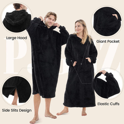 PJGGZ Wearable Blanket Hoodie for Women Men, Fleece Warm Comfy Hooded Sweatshirt with Pockets & Sleeves Cozy Gift for Adult