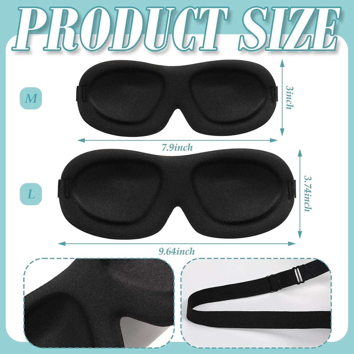 Bencailor 16 Pcs 3D Sleep Eye Mask 99% Blackout Mask with Adjustable Buckle No Eye Pressure Nose-Free Breathable Blindfold for Side/Back/Stomach Sleepers, Travel, Office Naps(Large)