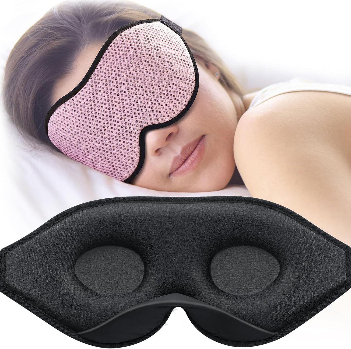 MABAO Sleep Mask for Side Sleeper, Eye Mask for Sleeping Women Men, Black | 3D Contoured Cup No Eye Pressure, 100% Light Blocking Sleeping Mask with Adjustable Strap Night Blindfold Flight, Travel, Nap