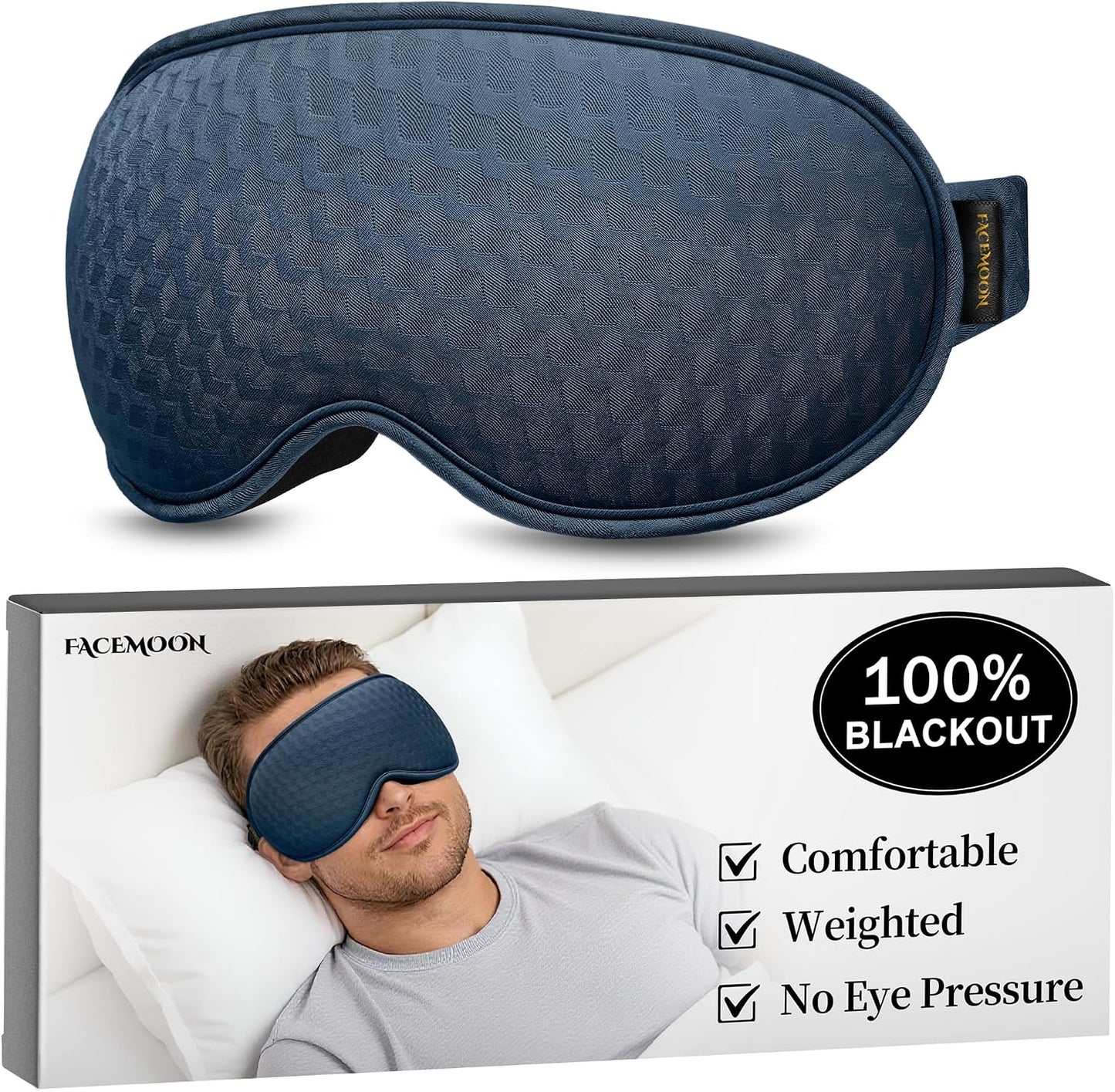 Blackout Weighted Eye Mask for Sleeping, 3D Contoured Sleep Mask for Men | Gentle-Pressure, Deep Cups, Zero Eye Pressure, Airplane Travel & Night Shift Essentials, Breathable Blindfold, Black