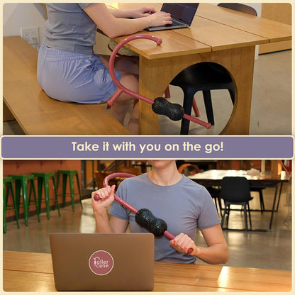Roller Cane Massager | 2-in-1 Massage Roller Stick & Trigger Point Cane | Rubber Ball for Deep Tissue, Myofascial Release & Muscle Recovery (Red)