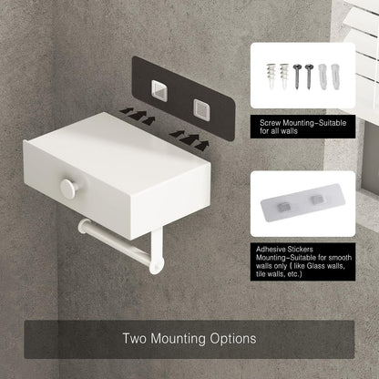 VOLDRA Toilet Paper Holder with Shelf Black Wipes Dispenser for Bathroom Toilet Paper Holder with Storage Upgrade Drawer Design Toilet Tissue Holder Adhesive Small Bathroom Shelf Wall Mount
