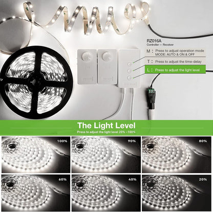 RAYZEEK Wireless Motion Activated LED Strip Lights,19.7FT LED Strip Lights with Power Adapter,Wireless Motion Sensor Control Dimmer,Timing,Cool White (1×Controller+2×Motion Sensor)