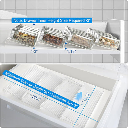 Spice Organizer for Drawer, 4 Pcs Clear Acrylic Drawer Seasoning Organizer, Expandable From 11'' to 22'' Spice Drawer Organizer, Ideal for Kitchen Spice Organization (Jars not included)