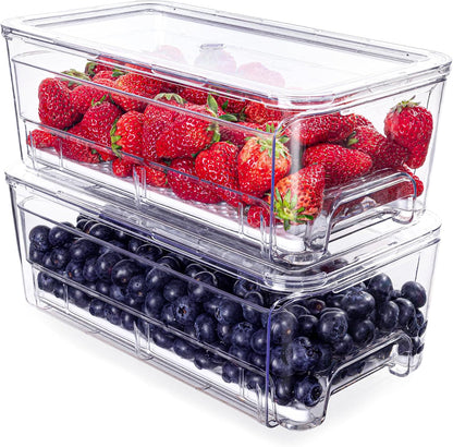 Imncya 4 Pack Fridge Organizer Drawers Bins, Clear Stackable Pull Out Refrigerator Drawer Organizer, Fridge Storage Container with Lids for Fruits, Vegetables, Drinks and Food