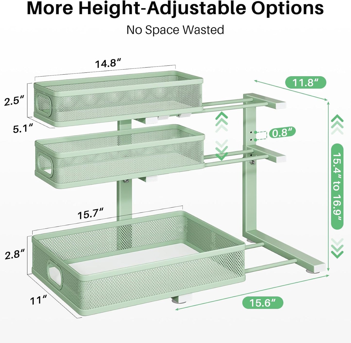 Kitstorack Under Sink Organizer, 2-Pack 3-Tier Height Adjustable Thickened Metal Pull out Cabinet Organizer Shelf, Slide out Storage Drawer Rack for Bathroom Kitchen Pantry Home Laundry Organization