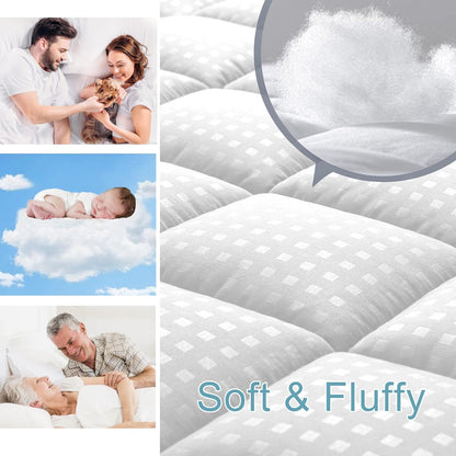 HYLEORY Queen Mattress Pad Quilted Fitted Mattress Protector Cooling Pillow Top Mattress Cover Breathable Fluffy Soft Mattress Topper with 8-21" Deep Pocket, Dark Grey