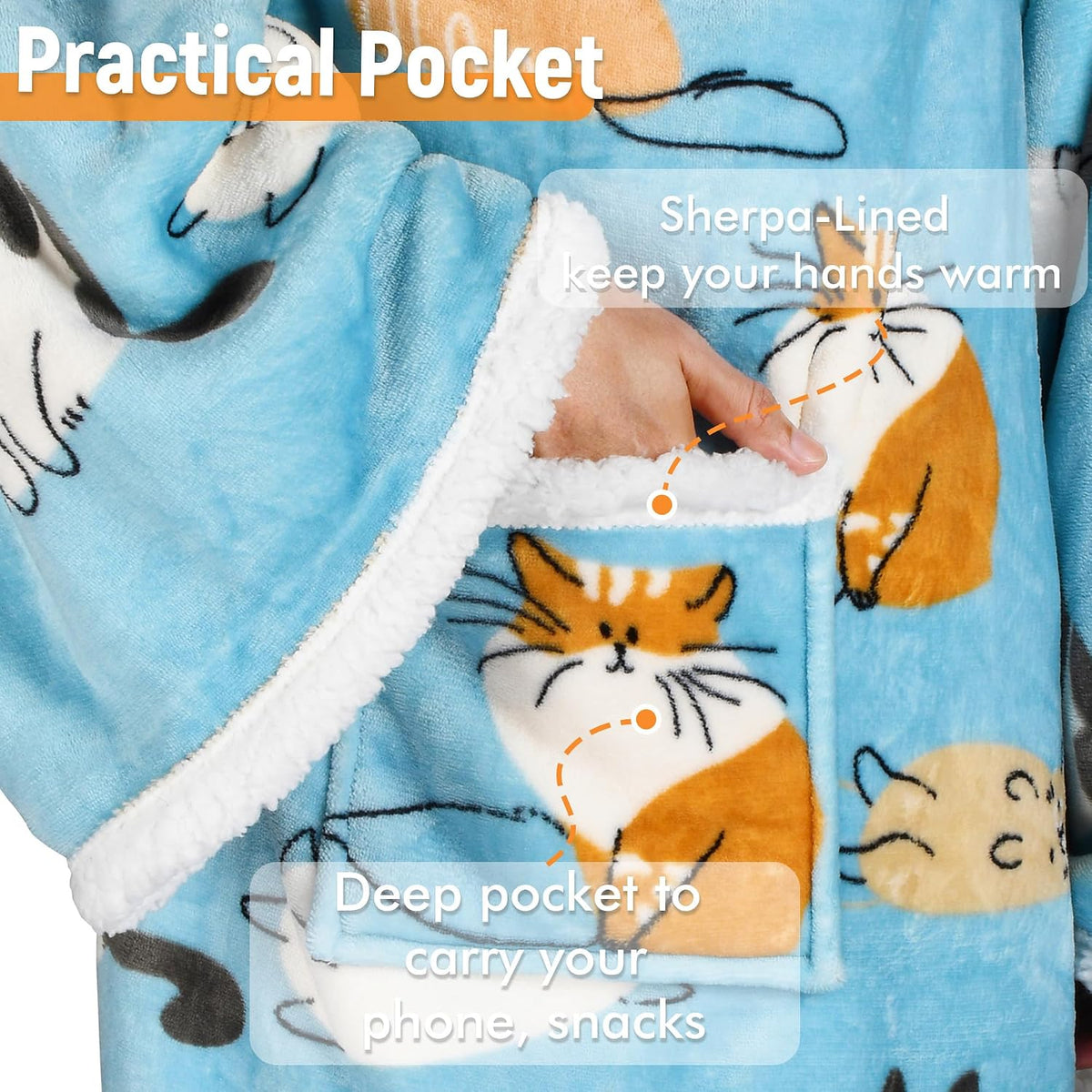 Catalonia Sherpa Wearable Blanket with Sleeves and Pocket for Adults