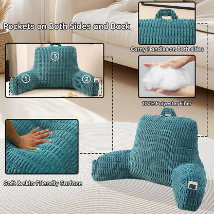 Reading Pillow with Arms for Sitting in Bed,Backrest,White Flannel,M | 17" Backrest Supports Back for College Students,Elbows & Forearms for Dorm Reading,Gaming,Watching TV
