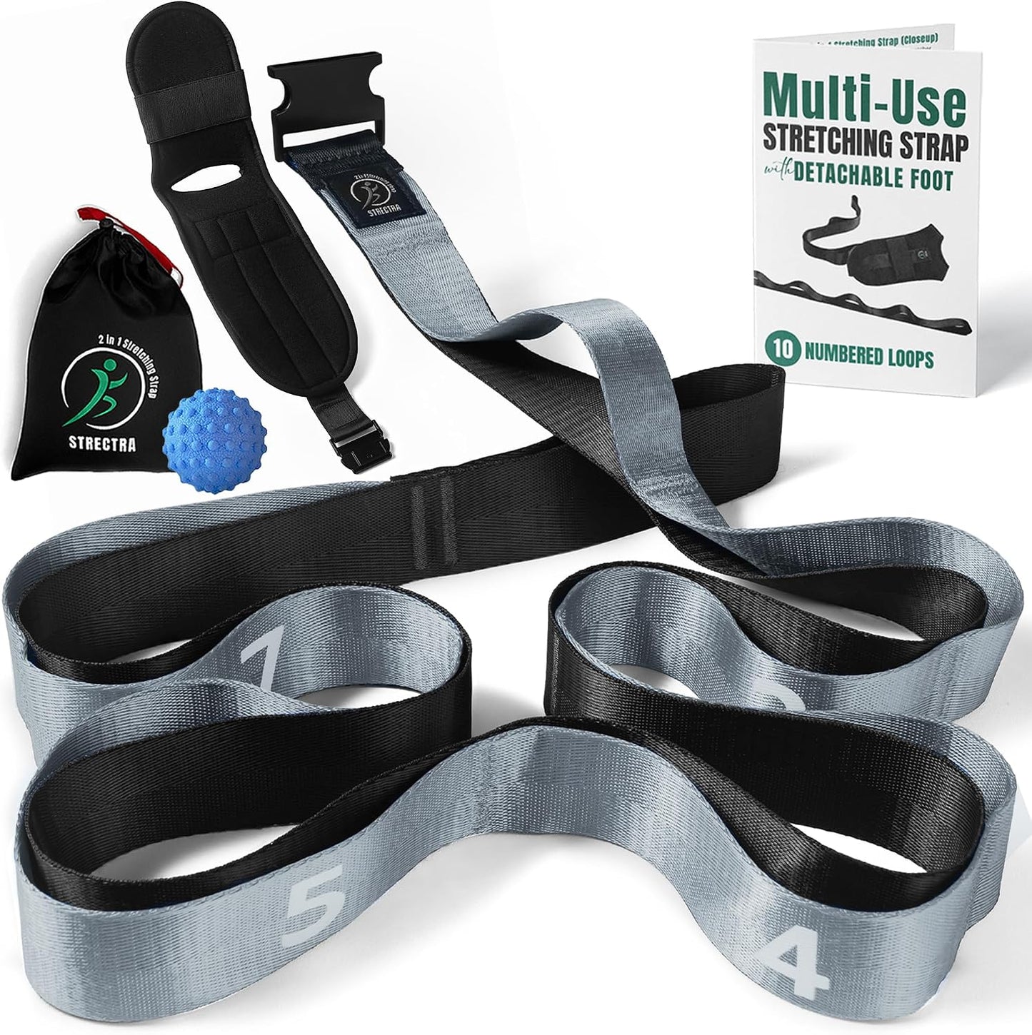 Stretch Strap with Loops Physical Therapy - Full Body Exercise Straps for Stretching with Detachable Foot - Leg & Calf Stretcher for Plantar Fasciitis, Physical Therapy, Pain Relief, and Flexibility