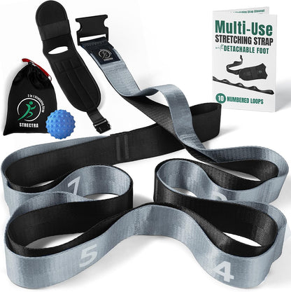 Stretch Strap with Loops Physical Therapy - Full Body Exercise Straps for Stretching with Detachable Foot - Leg & Calf Stretcher for Plantar Fasciitis, Physical Therapy, Pain Relief, and Flexibility