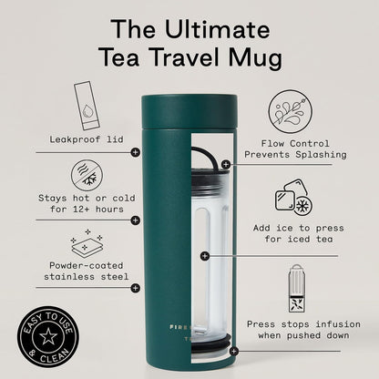 Firebelly Tea, Travel Tea Infuser Mug with Strainer, Insulated Tumbler for Loose Leaf Tea or Coffee, Leakproof Bottle for Hot or Iced Drinks, Stainless Steel Thermos with Lid, Salmon