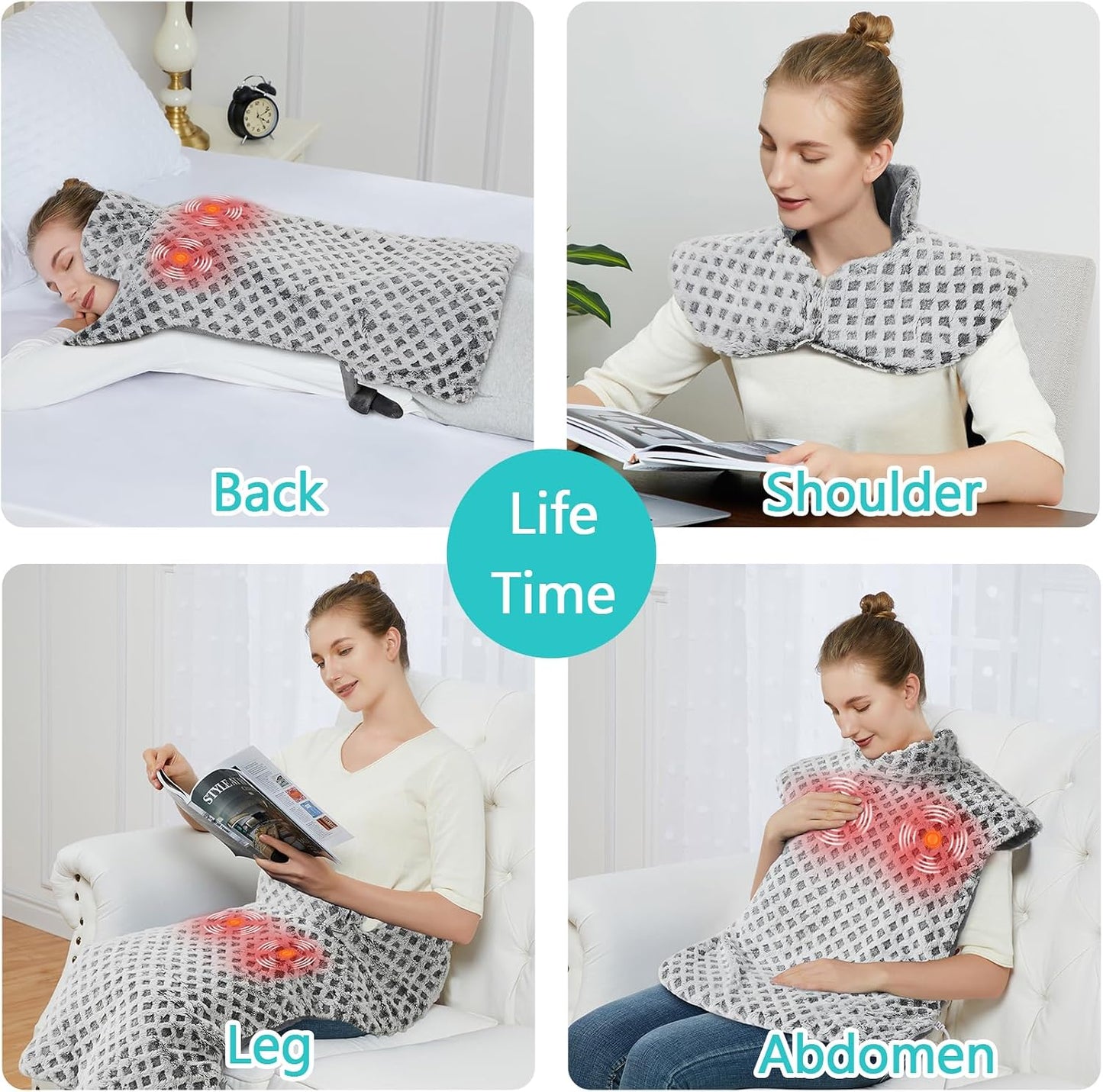 CAROMIO Massaging Heating Pad for Back Pain Relief, Neck and Shoulders | Electric Heating Pads Large Size, Full Body Back Heat Pad with Auto Shut Off, 3 Heating Levels & 3 Massage Modes (35"x24")