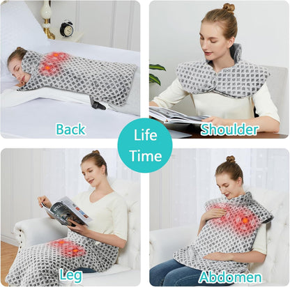 CAROMIO Massaging Heating Pad for Back Pain Relief, Neck and Shoulders
