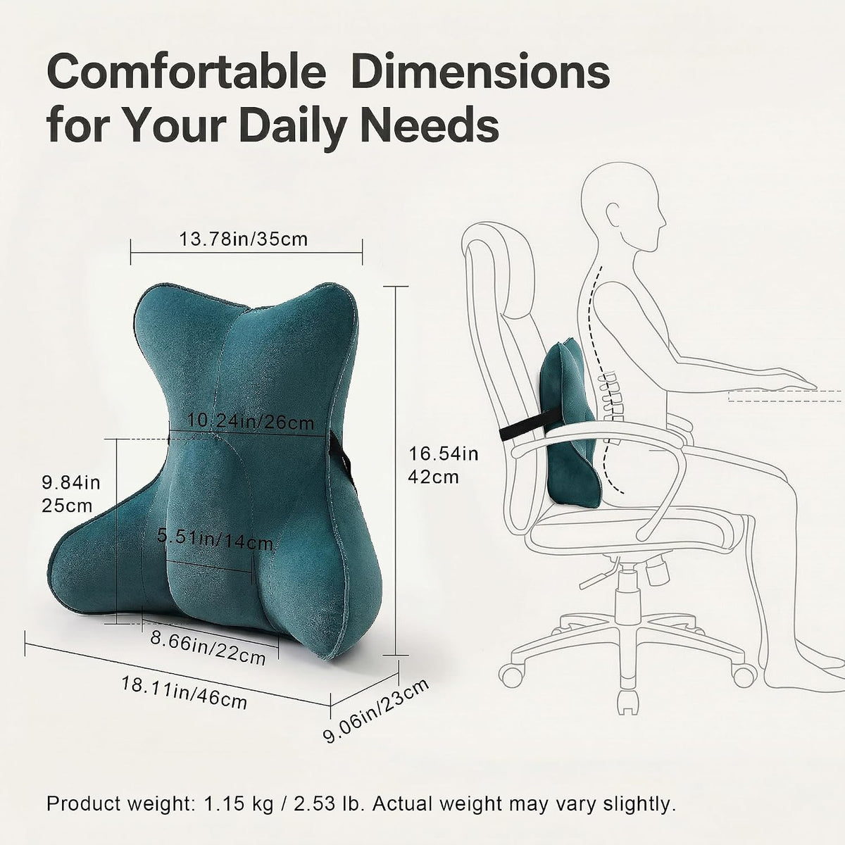 Back Pillow for Couch and Recliner, Lumbar Support Pillow for Sofa Sitting, Back Support Cushion for Office Chair, Ergonomic Back Cushion for Sitting Comfort, Slate Blue