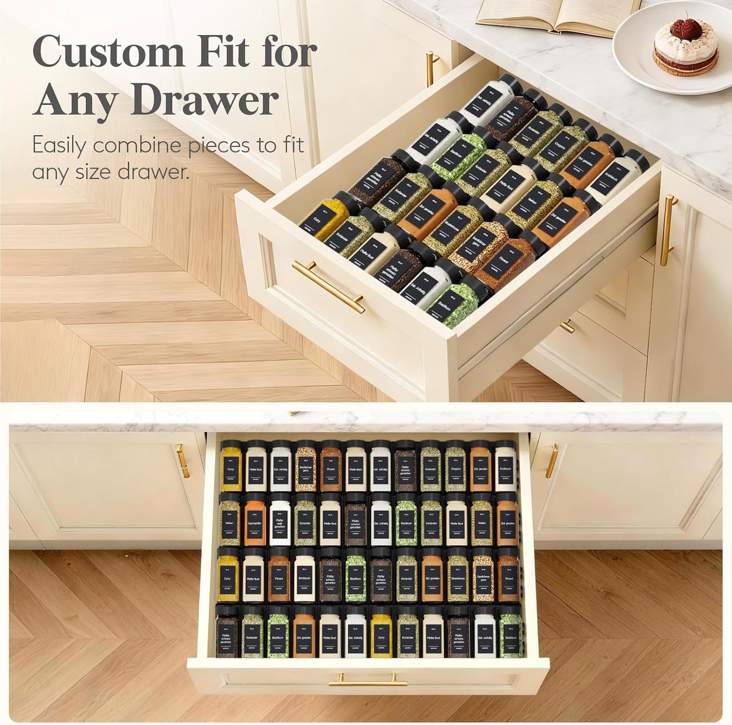 Lifewit Spice Drawer Organizer, 36PCS Interlocking Spice Rack Drawer Insert | Adjustable Seasoning Drawer Organizer with Non-Slip Pads, Spice Organization & Seasoning Storage for Kitchen, Cabinet, Black