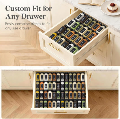 Lifewit Spice Drawer Organizer, 36PCS Interlocking Spice Rack Drawer Insert | Adjustable Seasoning Drawer Organizer with Non-Slip Pads, Spice Organization & Seasoning Storage for Kitchen, Cabinet, Black