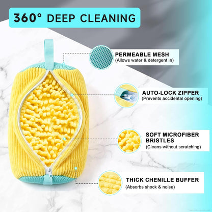 Shoe Washing Machine Bag, 4 Pcs Shoe Laundry Bag for Sneacker | With 4 Boot Stretcher (L 6-12.5 & S 5-10.5), Reusable,Durable Zipper,360°Deep Cleaning, Fit Most Shoes Types