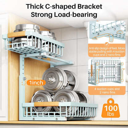 PXRACK Under Sink Organizer, Adjustable Height, 2 Tier Pull Out Under Cabinet Organizer, Slide Out Thickened Metal Under Sink Storage for Kitchen Bathroom Laundry Pantry Cabinet, White, Large-2-Pack