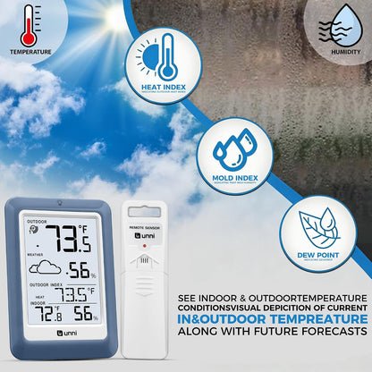 Indoor Outdoor Thermometer Hygrometer Wireless Weather Station, Temperature Humidity Monitor Battery Powered Inside Outside Thermometers with 330ft Range Remote Sensor and Backlight Display
