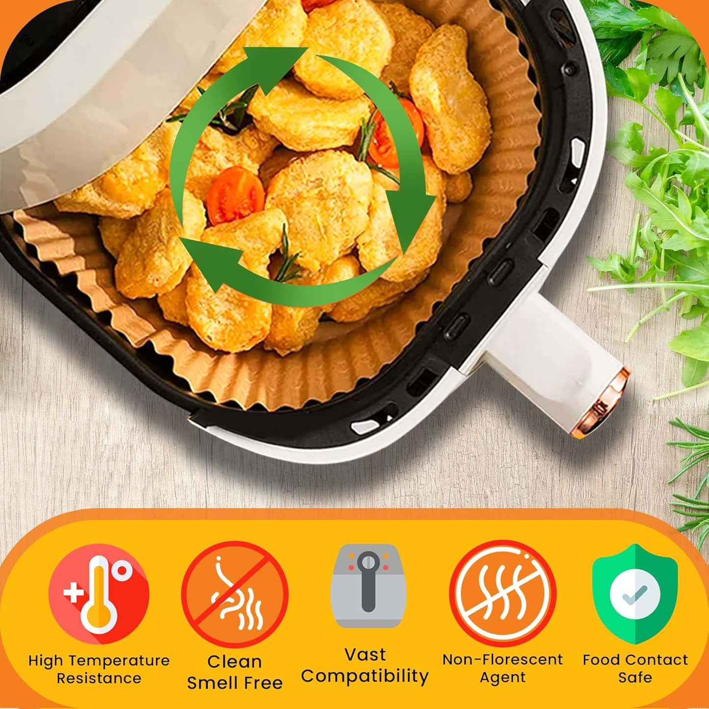 UrbanAir 6.5-Inch Square Air Fryer Paper Liners 125pcs for Easy Cleanup - Non-Stick, Heat-Resistant, and Perfect Fit for Hassle-Free Cooking | Bleach-Free Parchment| (6.5 in/16cm 125pcs)