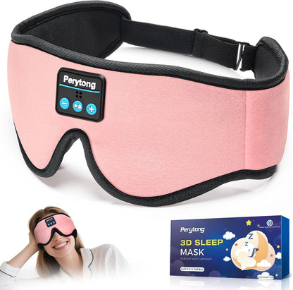 Perytong Sleep Mask with Bluetooth 5.4 Headphones, Wireless Music Sleep Eye Mask for Side Sleepers, 3D Contoured Comfort & Built-in HD Stereo Earphones, Blackout for Travel (Peach Pink)
