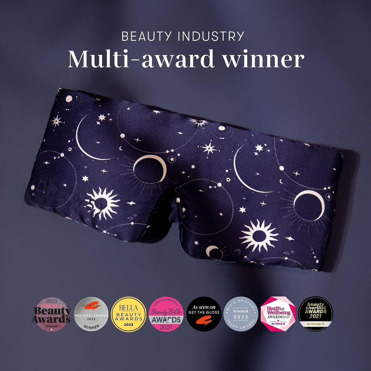 DROWSY Silk Sleep Mask - Face-Hugging, Padded Cocoon for Luxury Sleep in Total Darkness - 100% Pure Mulberry Silk, Skin-Hydrating & Adjustable (Midnight Blue)