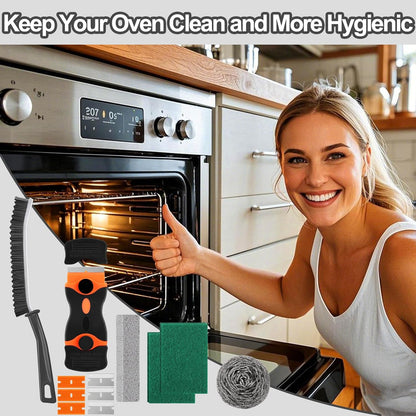 Heavy Duty Oven Cleaning Tools Kit,Oven Cleaner Brush Accessories | 1pcs Crevice Cleaning Brush,1pcs Razor Blade Scraper,1pcs Pumice Stone,1pcs Steel Wool Scrubber,2pcs Scrub Sponges