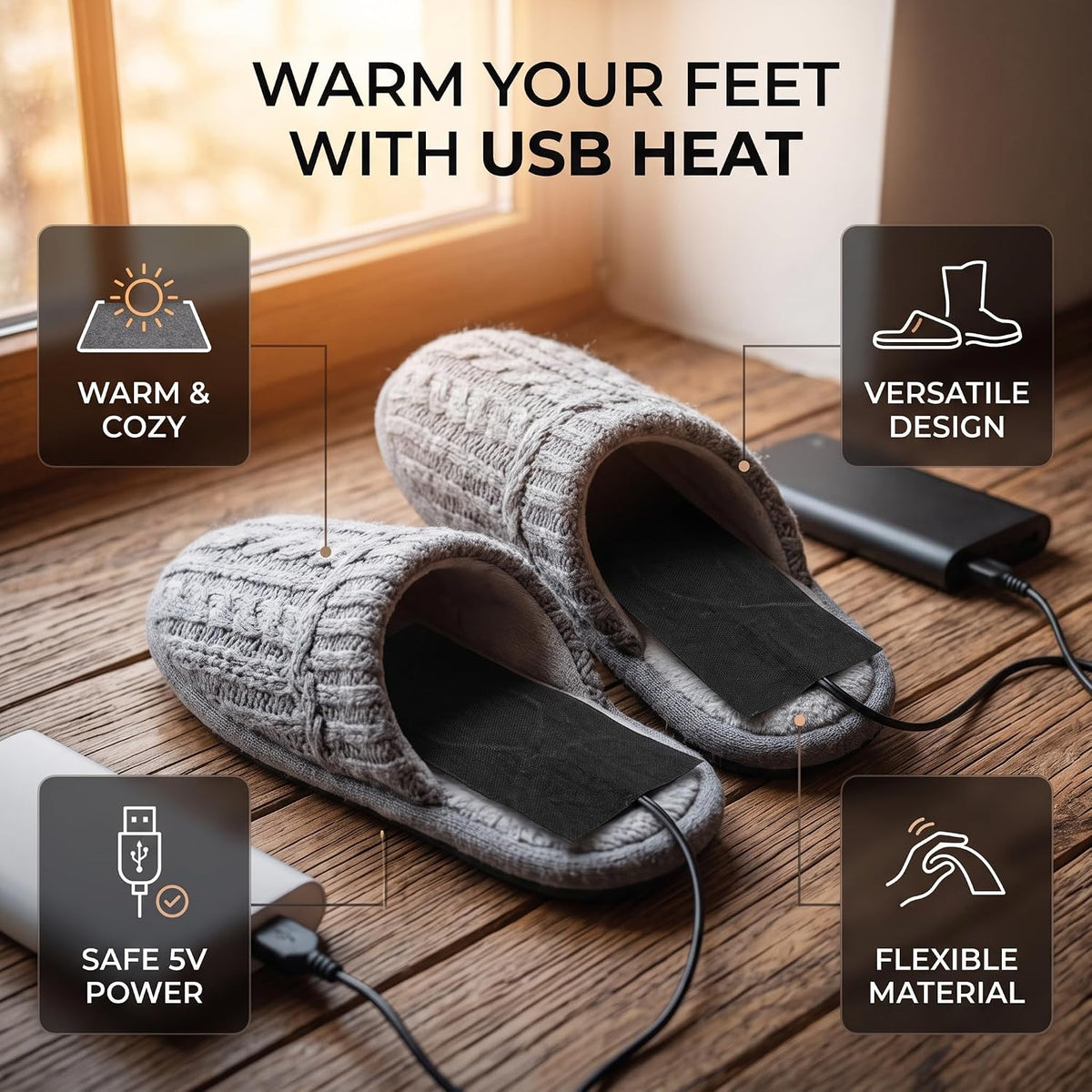 Portable Heating Pad 1 Pair Black USB Carbon Fiber Heating Mat 5V Electric Heating Film Heater Pads Heating Film Heat Pad for Warming Feet Knee Washable 35-50 ℃