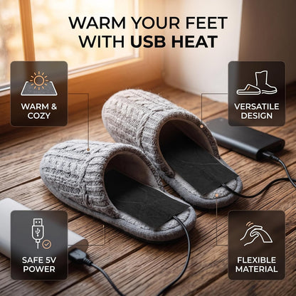 Portable Heating Pad 1 Pair Black USB Carbon Fiber Heating Mat 5V Electric Heating Film Heater Pads Heating Film Heat Pad for Warming Feet Knee Washable 35-50 ℃