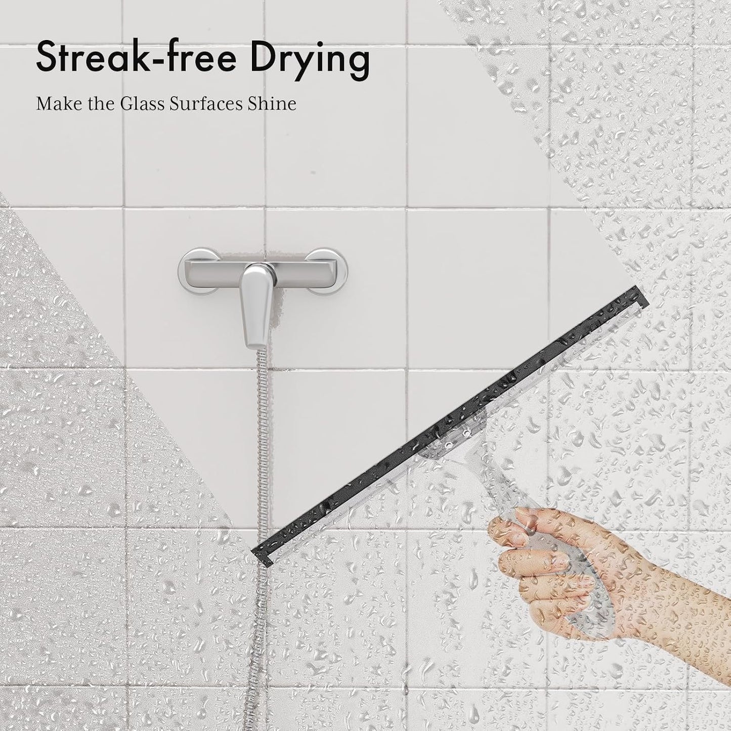 AmazerBath Squeegee for Shower Glass Door, 10 Inches, Clear | All-Purpose squeegee with Suction Hook & Adhesive Hook, Silicone Blade, for Shower Doors, Windows, Tiles and Car Glass