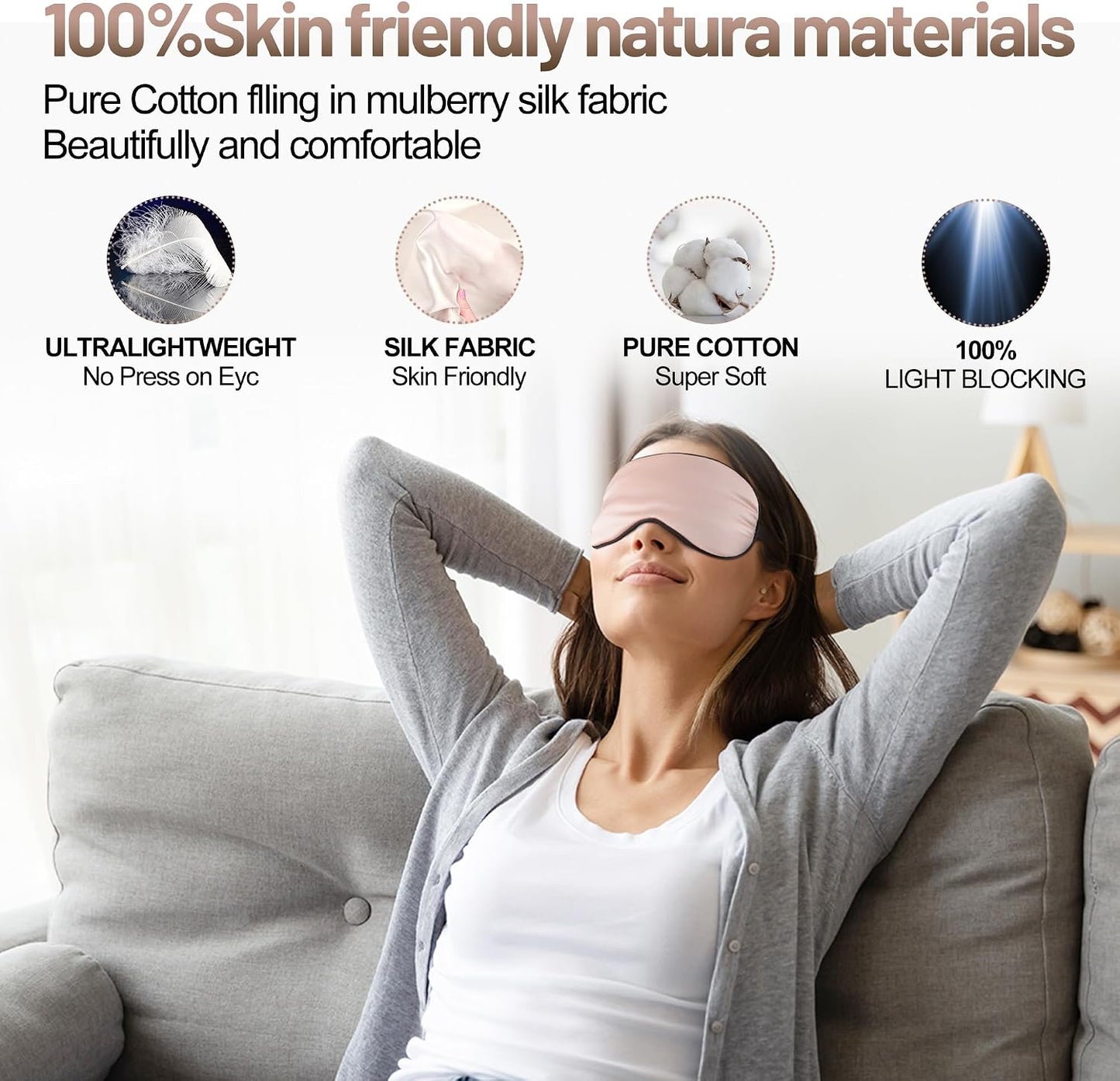 Sleep Mask, Silk Eye Mask for Sleeping with Adjustable Strap, Satin Blackout Sleeping Eye Mask for Men&Women, Comfortable Blindfold Eyeshade for Night Sleep(Black)