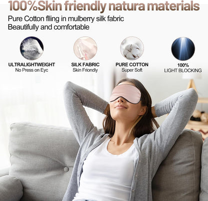 Sleep Mask, Silk Eye Mask for Sleeping with Adjustable Strap, Satin Blackout Sleeping Eye Mask for Men&Women, Comfortable Blindfold Eyeshade for Night Sleep(Black)