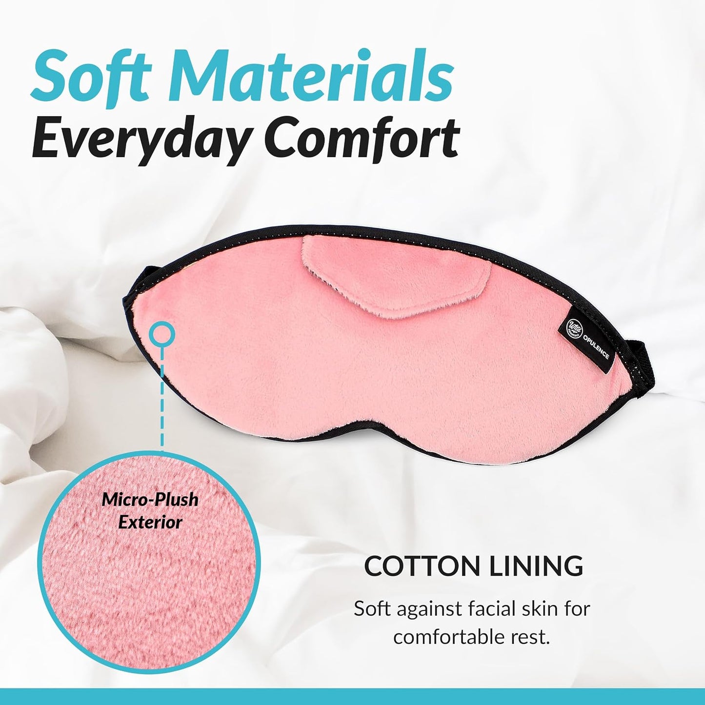 Dream Essentials Opulence Micro Plush Sleep Mask, Black Velvet Eye Mask for Sleeping with Earplugs, Front Pocket, Adjustable Strap, Soft Cotton Lining, Light Blocking Travel Accessory for Night Rest