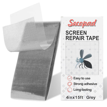 Secopad 2" x 180" (15FT) Screen Repair Tape, Fold Screen Repair Kit, Grey | Window Screen Patch, Quick Repair, Strong Adhesive, Easy to Use, For Mesh Window & Door, Cuttable Fiberglass, No Tools Needed