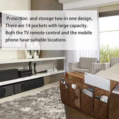 Armchair Caddy,Non Slip Recliner Organizer,Waterproof Sofa Armrest Organizer, Remote Control Holder for Recliner.Chair Arm Organizer with 14 Pockets for TV Remote, Phone, Magazine