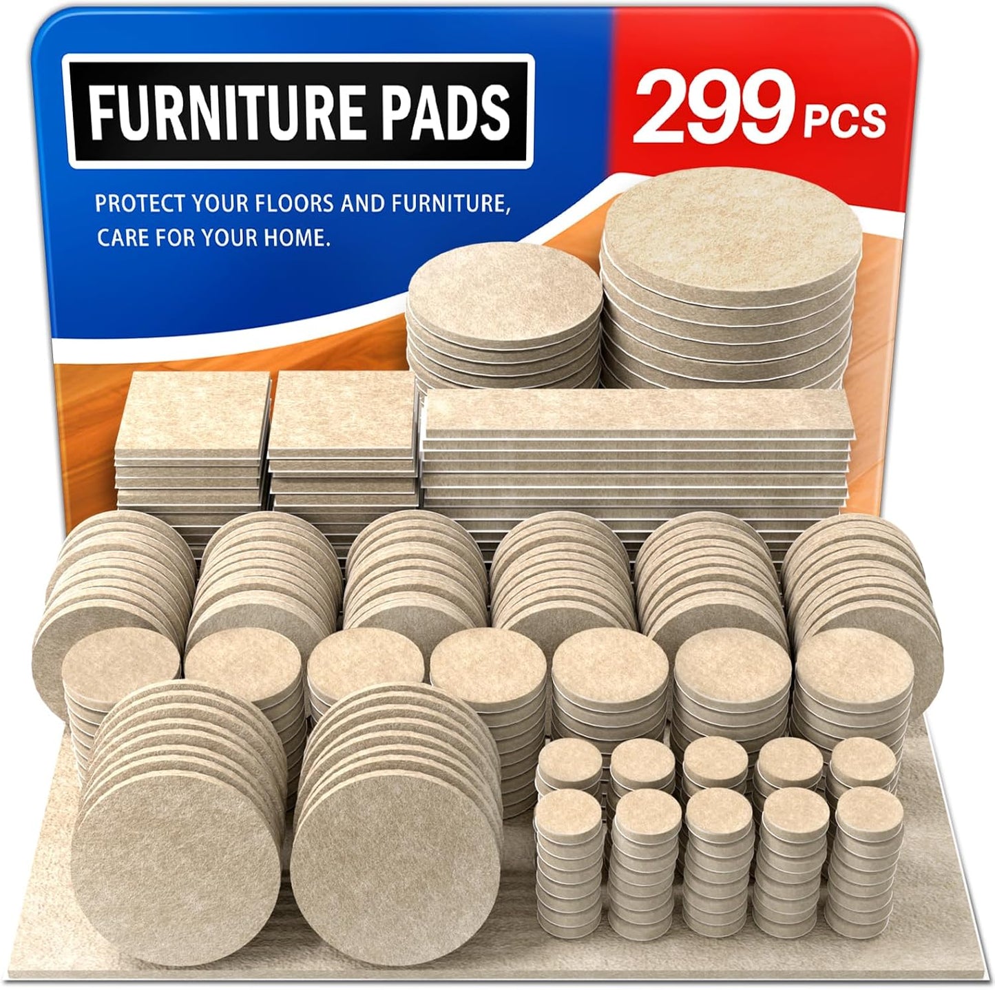 Ansible Felt Furniture Pads Chair Leg Floor Protectors 1" 60PCS | Felt Pads for Hardwood Floors,Self-Adhesive, Reduce Noise and Anti-Scratches,Easy to Install,Beige,Round