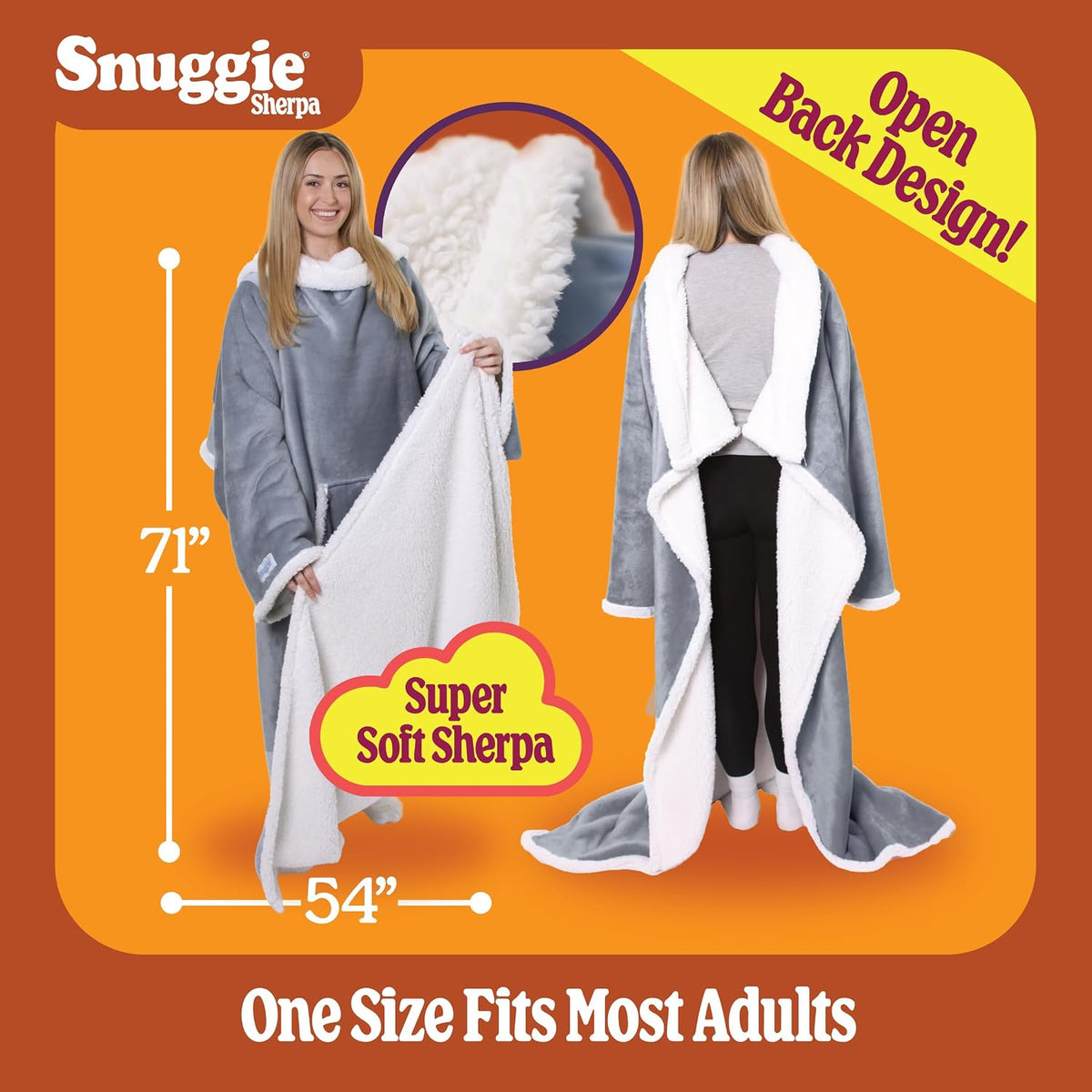 Snuggie The Original Wearable Blanket With Sleeves & Pockets | Cozy Oversized Throw for Adult Men & Women | One Size, 71x54