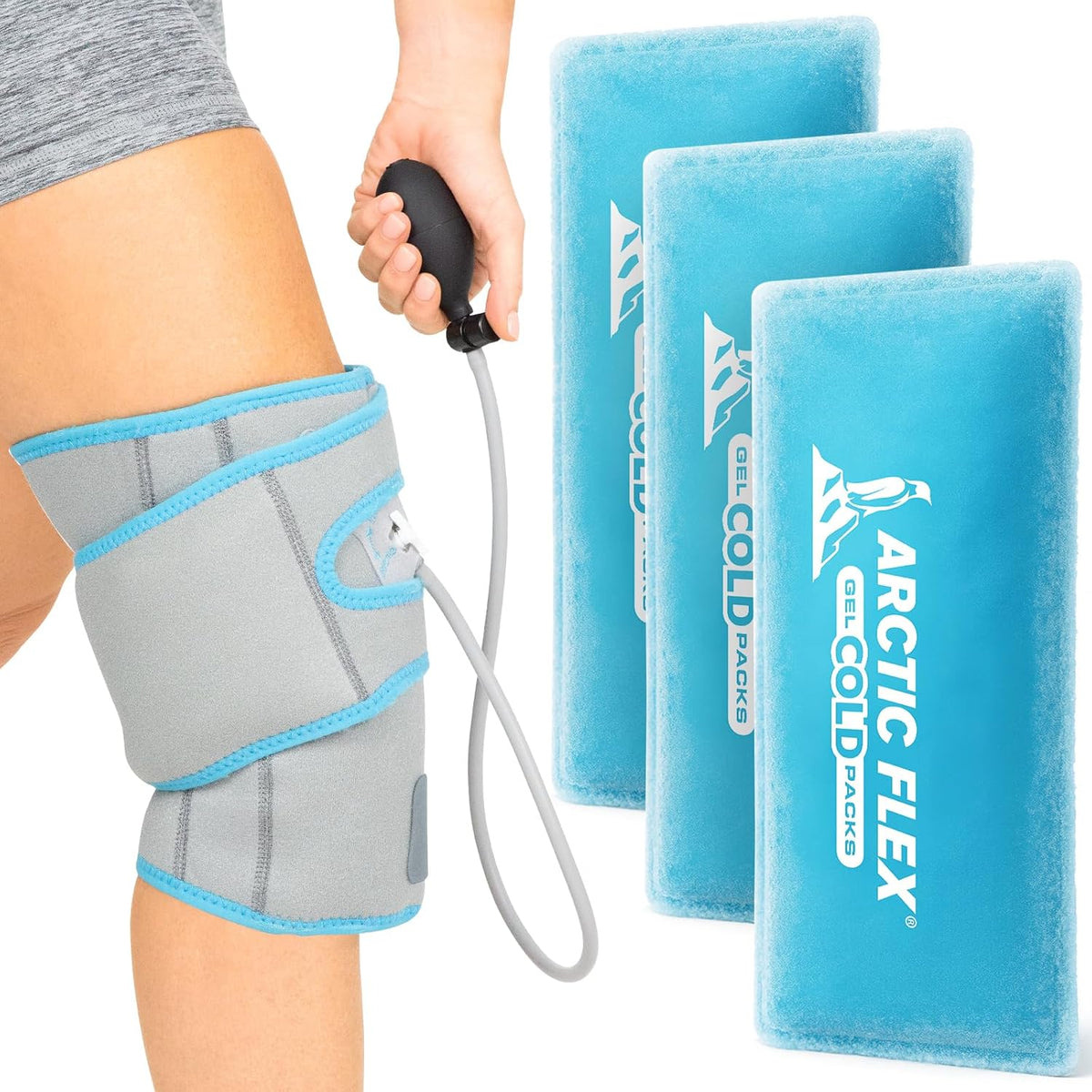 Vive Compression Knee Ice Wrap - Reusable Brace with Air Pump - Hot/Cold