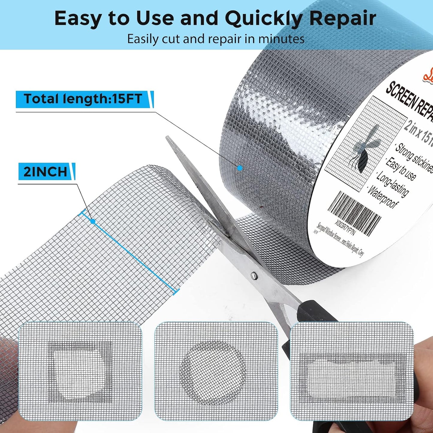Secopad 2" x 420" (35FT) Screen Repair Tape, Screen Repair Kit, Black | Window Screen Patch, Quick Repair, Strong Adhesive, Easy to Use, For Mesh Window & Door, Cuttable Fiberglass, No Tools Needed