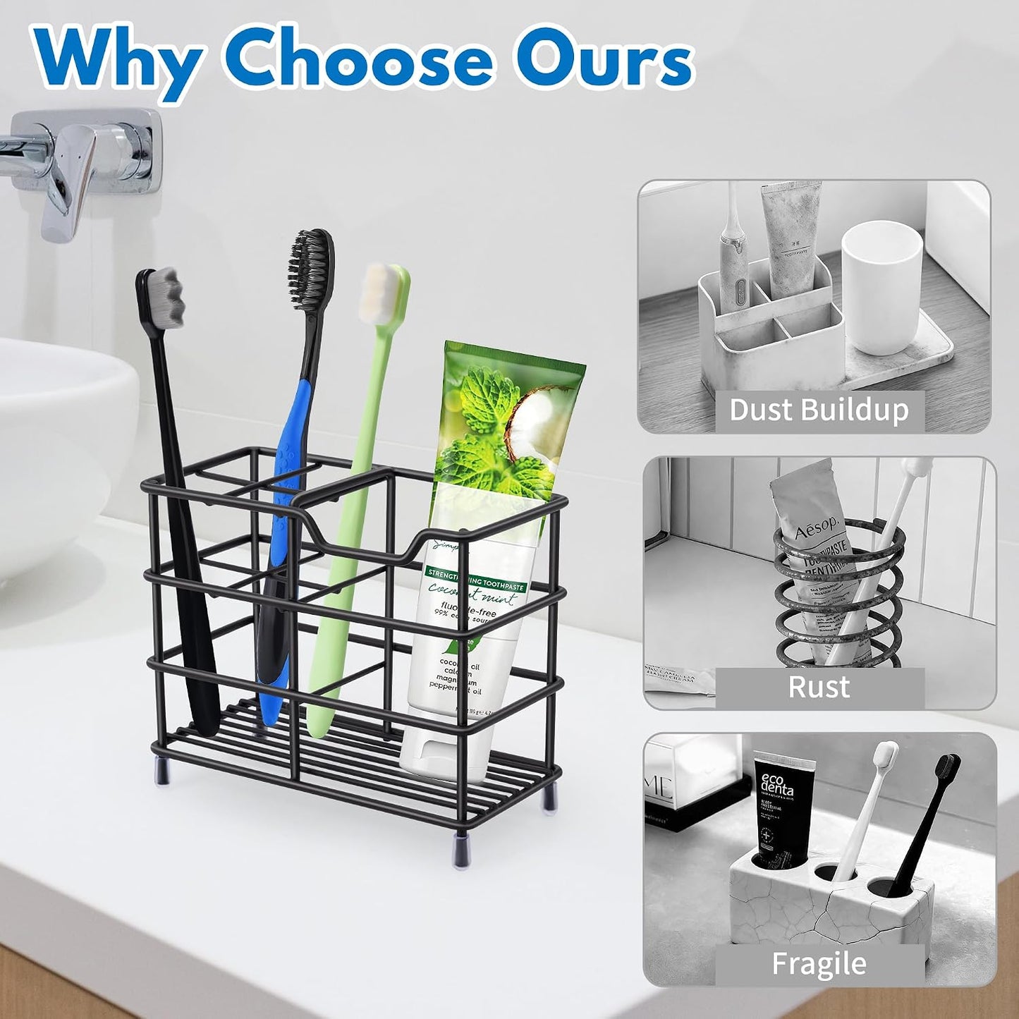 Electric Toothbrush Holders for Bathrooms 304 Stainless Steel Quick Drying | Upgrade Heavy Duty Sturdy Durable Toothpaste Holder Bathroom Organizer Storage Decor Accessories Tooth Brush Holder Caddy
