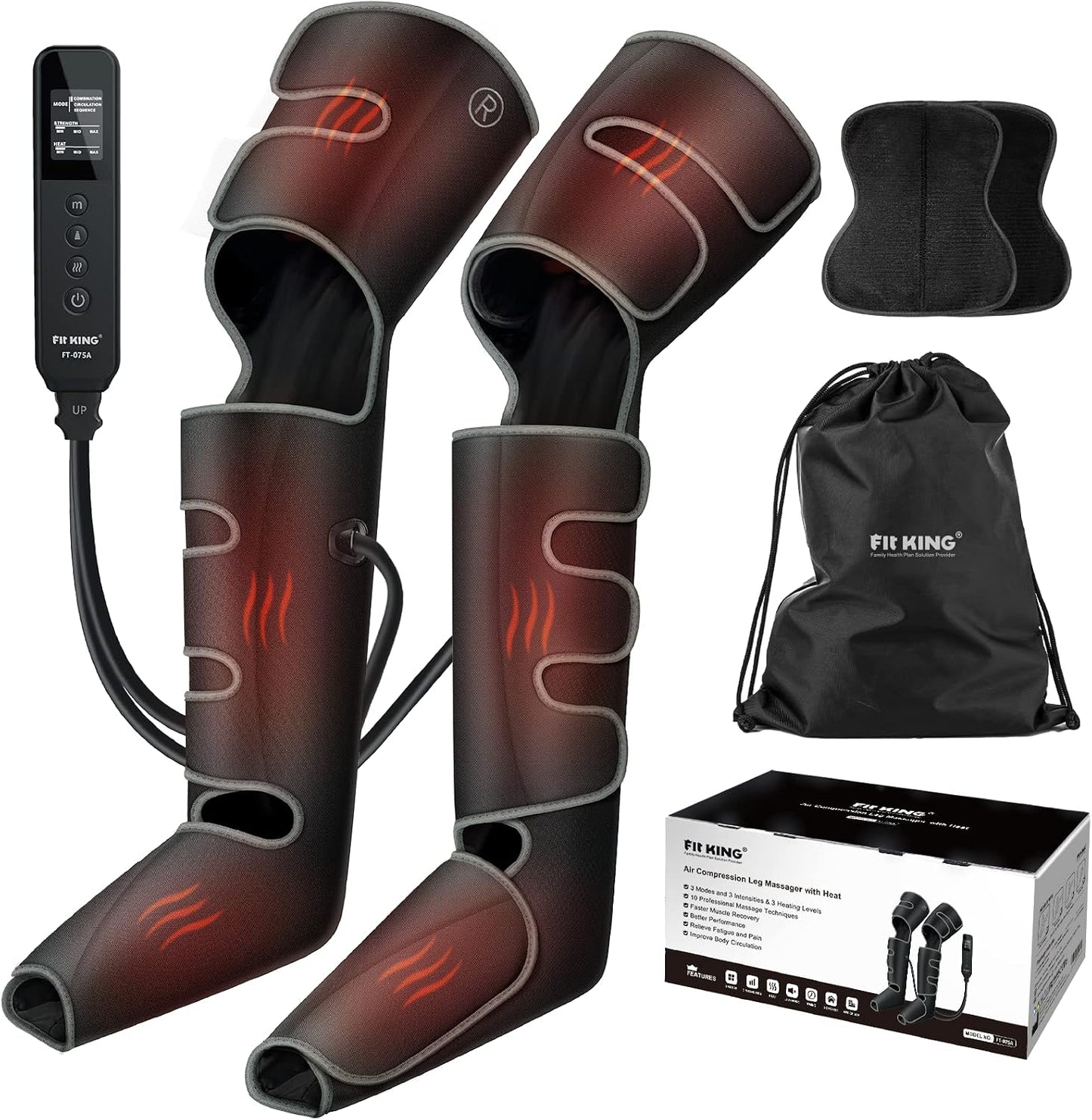 FIT KING Leg Massager with Heat and Air Compression, FSA-HSA | Full Leg & Foot Massager for Circulation and Pain Relief, Adjustable Wrap Design, Sequential Compression Device