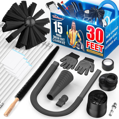 Sealegend 15-Piece 25-Feet Dryer Vent Cleaner Kit, Dryer Cleaning Tools, Omnidirectional Dryer Lint Vacuum Attachment, Dryer Vent Brush, Universal Vacuum & Dryer Adapters (Blue) | Omnidirectional Blue Dryer Lint Vacuum Attachment & Lint Trap Brush Clean