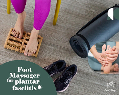 Wooden Foot Roller Massager for Plantar Fasciitis Relief - Arch-Shape Design for Neuropathy & Stress Relief - Durable & Portable Wooden Foot Massager roller - Includes Reflexology Chart