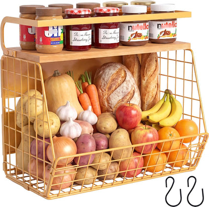 Ofiray-home Magnetic Shelf for Fridge with Wood Lid, Fruit Potato and Onion Storage Bins, Pantry Organizers & Storage, Large Container Magnetic Spice Rack for Refrigerator, Kitchen Counter, Cabinet