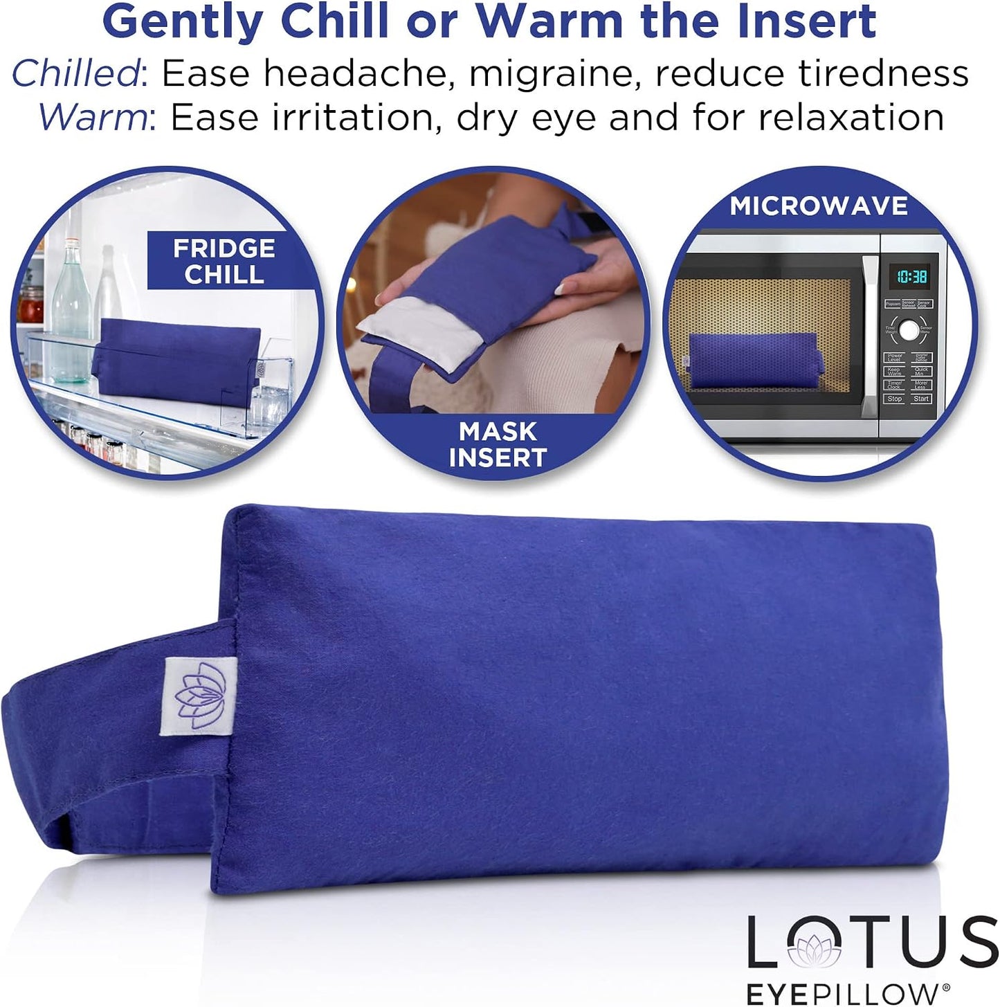 Lotus Lavender Eye Pillow - Weighted Mask for Yoga & Sleep | NOLAVA Sleep & Wellbeing App included; warm or cool headache relief; organic cotton, lavender-flaxseed fill.