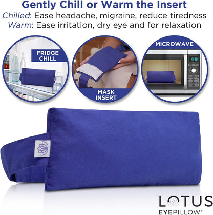 Lotus Lavender Eye Pillow - Weighted Mask for Yoga & Sleep | NOLAVA Sleep & Wellbeing App included; warm or cool headache relief; organic cotton, lavender-flaxseed fill.