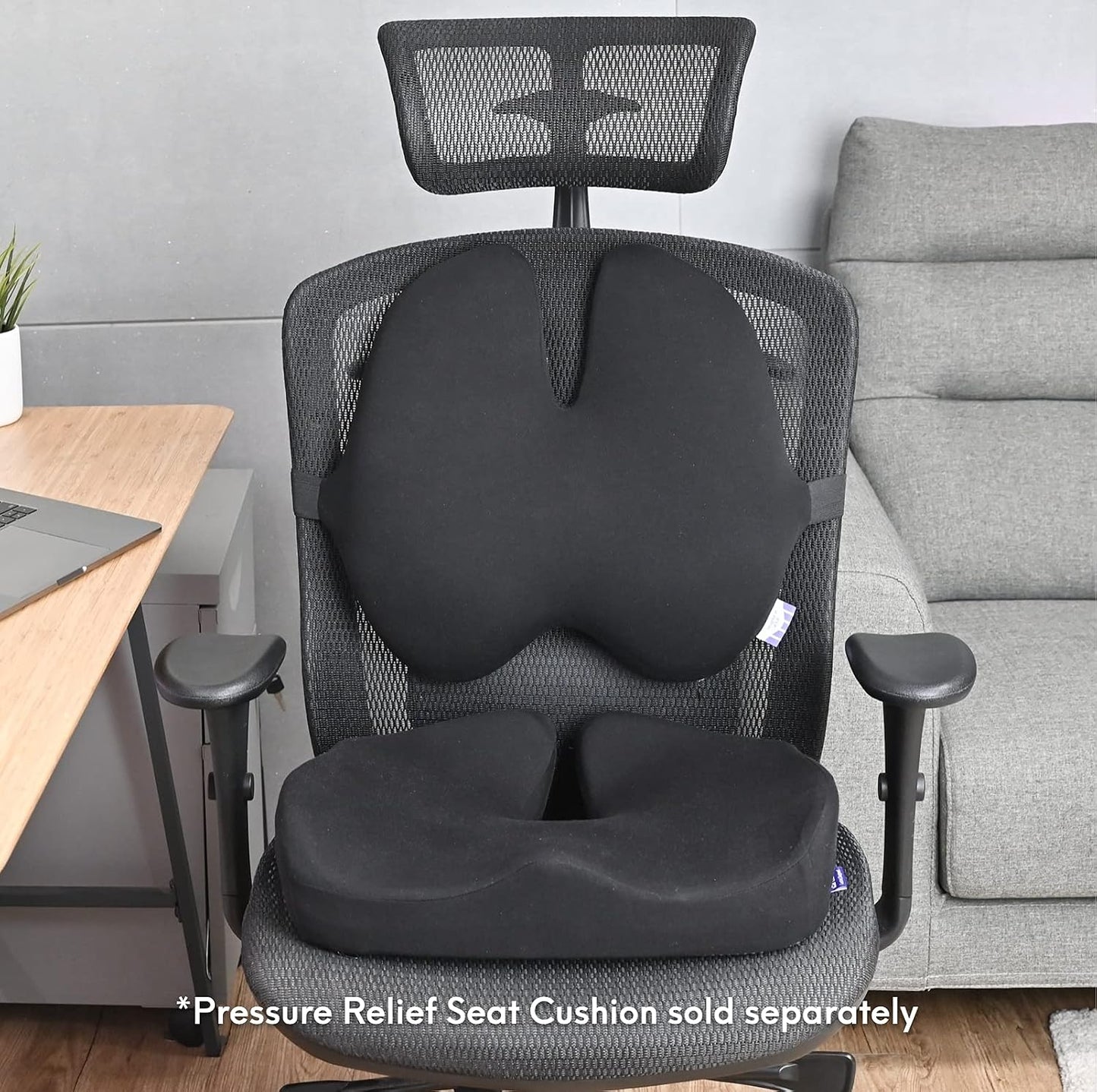 C CUSHION LAB Extra Dense Lumbar Pillow - Patented Ergonomic Multi-Region Firm Back Support for Lower Back Pain Relief - Lumbar Support Cushion with Strap for Office Chair, Car, Sofa, Plane - Grey