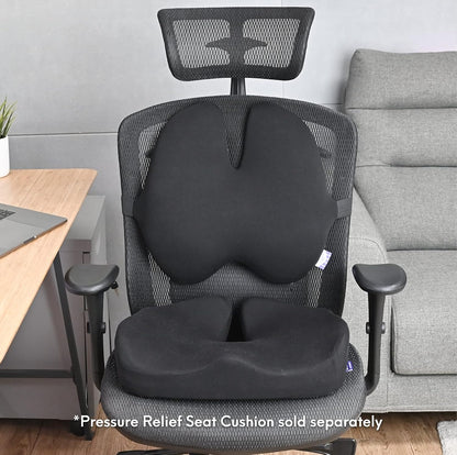 C CUSHION LAB Extra Dense Lumbar Pillow - Patented Ergonomic Multi-Region Firm Back Support for Lower Back Pain Relief - Lumbar Support Cushion with Strap for Office Chair, Car, Sofa, Plane - Grey